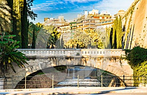 Spain, Palma de Majorca, view of bridge over torrent canal at city center