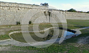 Spain, Pamplona, La Vuelta del Castillo, Citadel of Pamplona, pond near the fortress walls photo