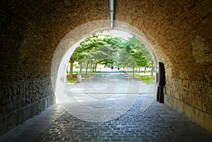 Spain, Pamplona, La Vuelta del Castillo, Citadel of Pamplona, Socorro Gate, entrance to the fortress photo