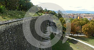 Spain, Pamplona, Ronda Obispo Barbazan, Mirador del Caballo Blanco, view of the fortress walls and the city photo