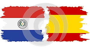 Spain and Paraguay grunge flags connection vector