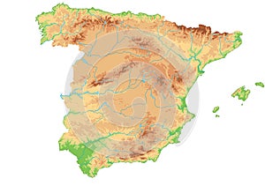 High detailed Spain physical map.