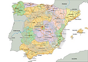 Spain - Highly detailed editable political map with labeling. photo