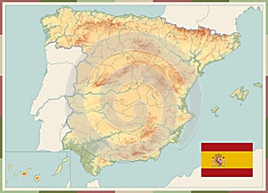 Spain Physical Map Old Colors. No text