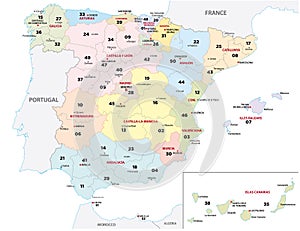 A spain province map with 2-digit zip codes