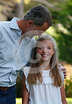 Spain King Felipe and Princess Sofia pose during their holidays in Mallorca Marivent palace gardens