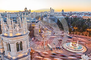 Spain\'s metropolis at sunset, showing the Madrid skyline