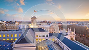 Spain\'s metropolis at sunset, showing the Madrid skyline