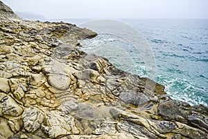 Spain`s rocky coast on the Mediterranean in vintage version photo