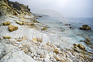 Spain`s rocky coast on the Mediterranean in vintage version photo