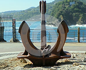 Spain, San Sebastian, Pasealeku Berria, old anchor
