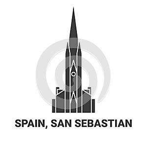 Spain, San Sebastian travel landmark vector illustration