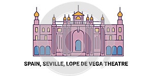 Spain, Seville, Lope De Vega Theatre, travel landmark vector illustration