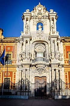 Spain, Seville, LOW ANGLE VIEW OF historical university college BUILDING AGAINST SKY