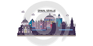 Spain, Seville tourism landmarks, vector city travel illustration