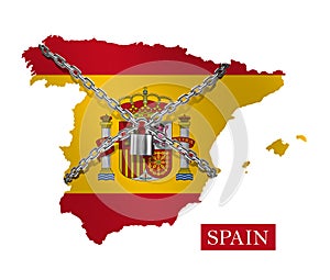 Spain Shutdown Chain and padlock Lock Down, With Spain Flag