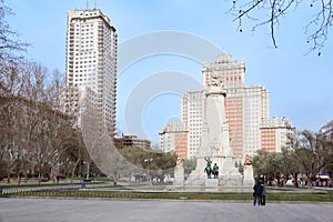 Spain Square, monument to Cervantes, Don Quixote and Sancho Panza