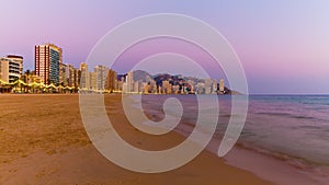 Spain sunset light benidorm beach panorama 4k time lapse