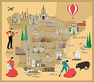 Spain travel map with sights photo