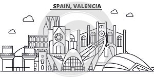 Spain, Valencia architecture line skyline illustration. Linear vector cityscape with famous landmarks, city sights photo