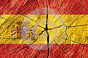 Spainish national flag printed on wooden cracked surface