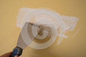 Spakle and Trowel Repairing a Damged Wall