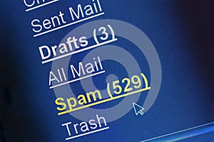 Spam e-mail box on computer screen