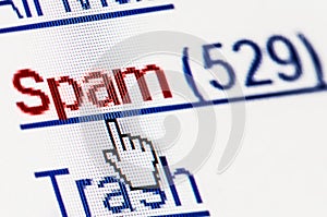 Spam junk e-mail box on computer screen macro