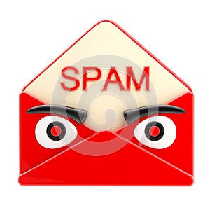 Spam letter emblem as an angry red face envelope
