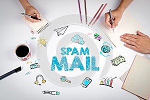 Spam Mail Concept. The meeting at the white office table