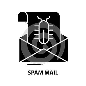 spam mail icon, black vector sign with editable strokes, concept illustration