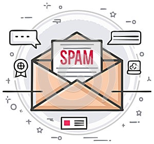 Spam message concept illustration with envelope and speech bubbles