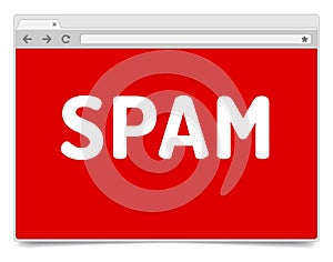 SPAM warning on opened internet browser window with shadow.