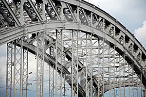 Span of Bolsheokhtinsky Bridge close up