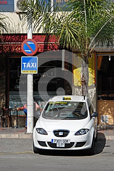 Taxi parked in the town centre, Fuengirola, Spain.