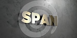 Span - Gold sign mounted on glossy marble wall - 3D rendered royalty free stock illustration