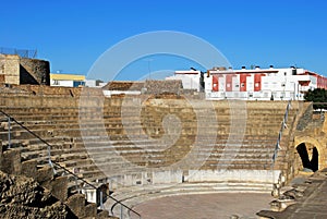 Stage and seating area at the Roman Theatre, Santiponce, Spain. photo