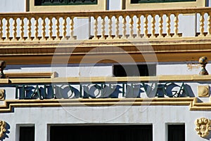 Name detail on the Lope de Vega theatre, Seville, Spain. photo