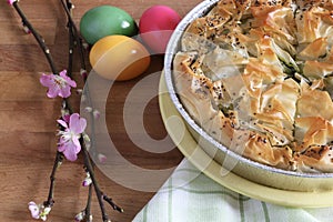 Spanakopita, greek cuisine. Easter holiday.