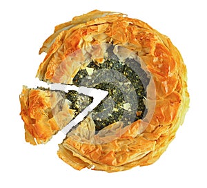 Spanakopita pie isolated on white background