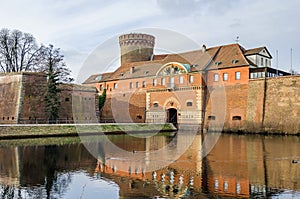 Spandau Citadel with its Julius tower, gate house and a draw bridge in Berlin, Germany