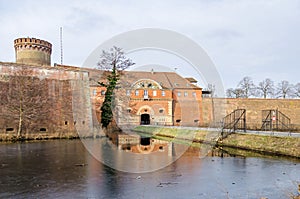 Spandau Citadel with its Julius tower, gate house and a draw bridge in Berlin, Germany