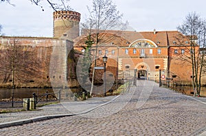 Spandau Citadel with its Julius tower, gate house and a draw bridge in Berlin, Germany