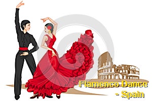 Spaniard Couple performing Flamenco dance of Spain photo