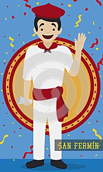 Spaniard Saluting at You during San Fermin Festival, Vector Illustration photo