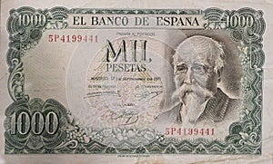 Spanish 1971 banknote - 1000 PESETAS - JOSE ECHEGARAY