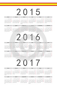 Spanish 2015, 2016, 2017 year vector calendar