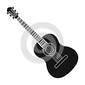 Spanish acoustic guitar icon in black style isolated on white background. Spain country symbol stock vector illustration