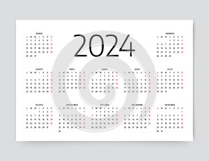 Spanish ÃÂalendar for 2024 year. Simple pocket template. Vector illustration photo