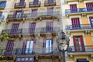 Spanish architecture, beautiful Barcelona streets in historic city center near Las Ramblas photo